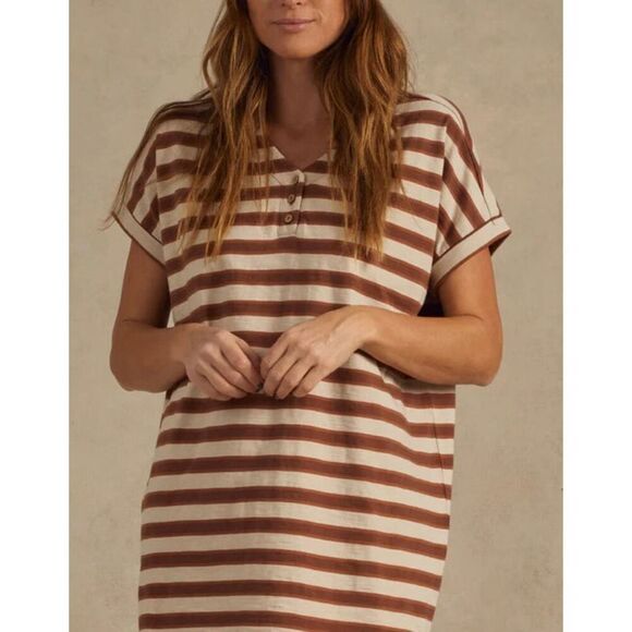 Rylee & Cru Cedar Stripe All Over Short Sleeve Henley Shirt Mini Dress Women's - Picture 3 of 15